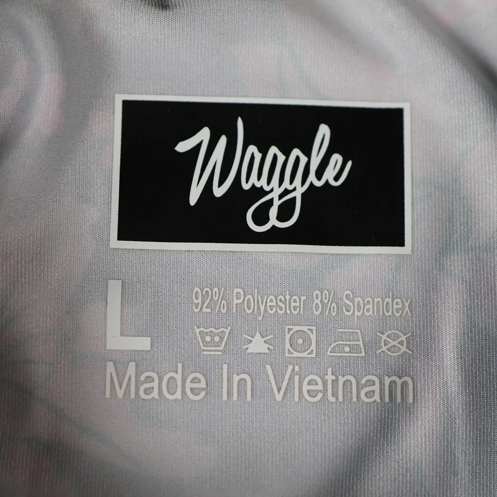 Waggle Polo Shirt Mens Large Black Pink Floral Golf Performance Stretch Jersey - Picture 7 of 8